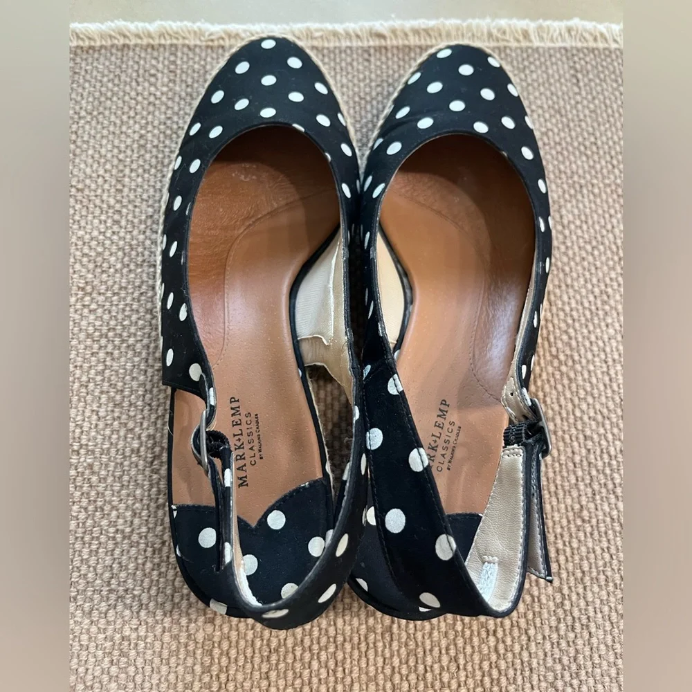 Polka Dot Black Wedges with Slingback Strap Size 10